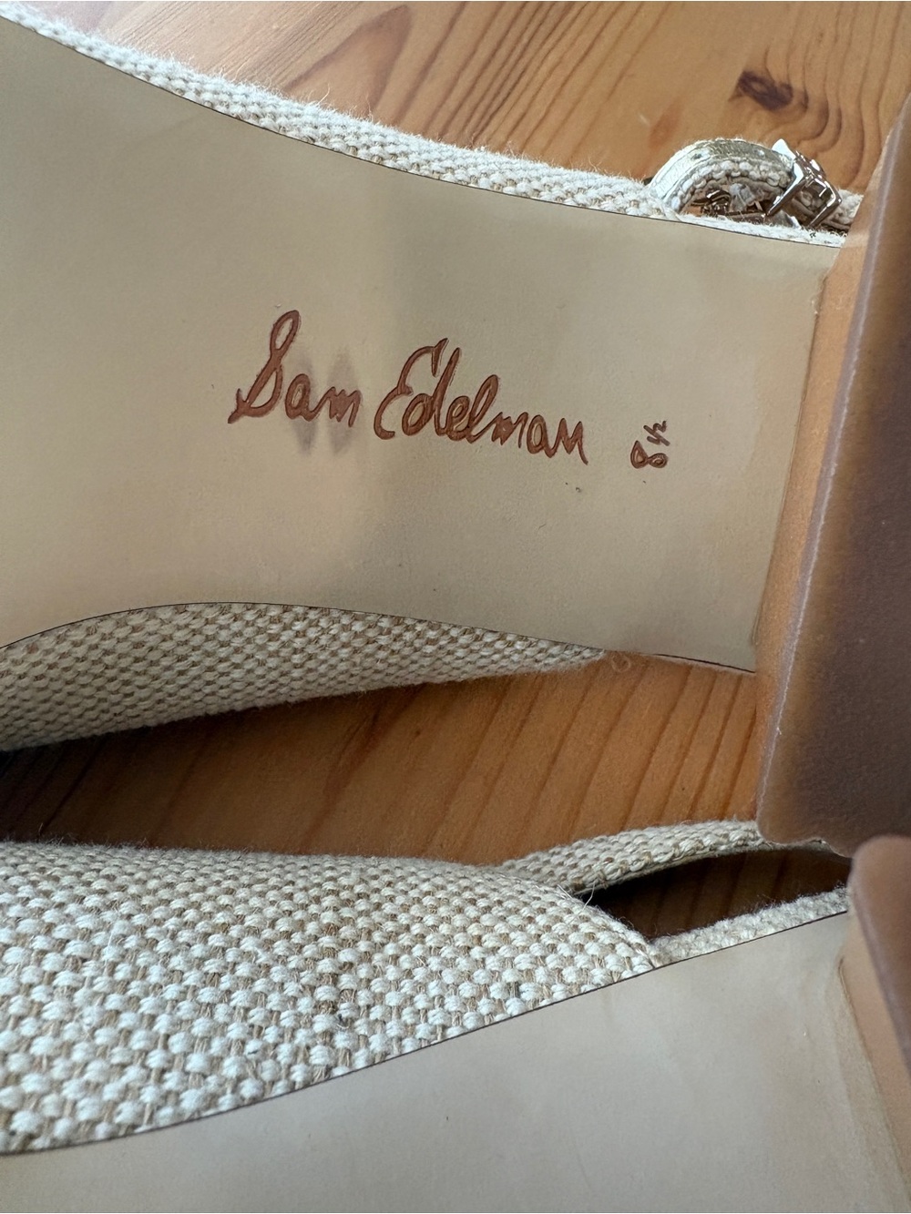 Sam Edelman Beige Slingback Block Heel Pumps with Decorative Buckle - Picture 10 of 11